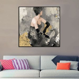 Tranh đơn vẽ sơn dầu nghệ thuật cô gái lễ phục đen CV01764