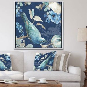 Tranh đơn vẽ nghệ thuật chim và hoa xanh CV01792