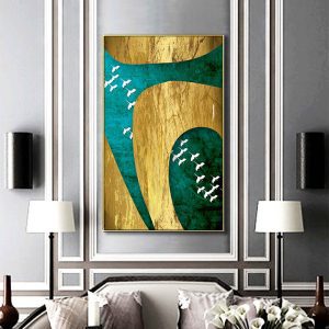 Tranh đơn trừu tượng sắc vàng - xanh CV01830