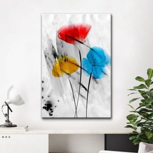 Tranh đơn trừu tượng hoa đỏ vàng xanh CV01868