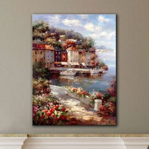 Tranh đơn thành phố hoa ven biển CV01870