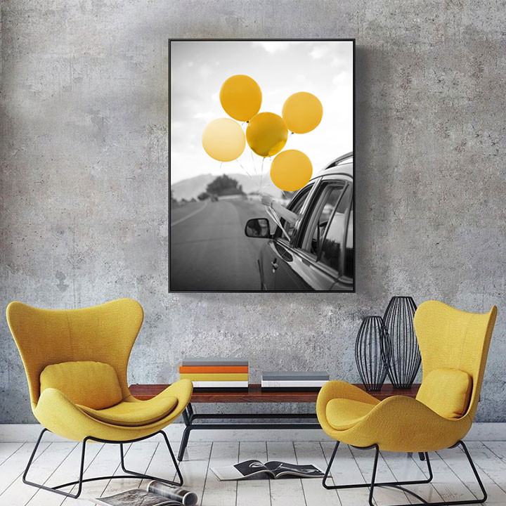 Tranh đơn nghệ thuật chùm bóng bay vàng CV01936 1 CV01936 1