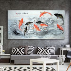 Tranh đơn nghệ thuật đàn cá chép CV01976