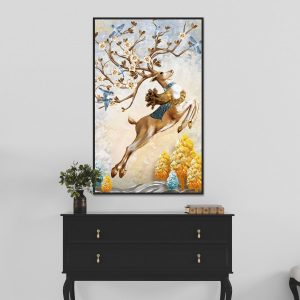 Tranh đơn nghệ thuật hươu sừng hoa CV01983