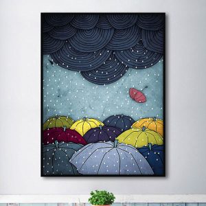 Tranh đơn con mưa và những chiếc ô CV01A007