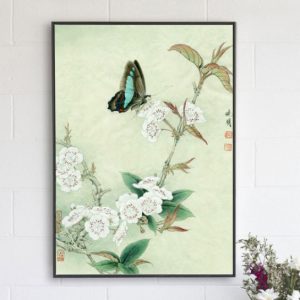Tranh đơn thiên nhiên hoa và bướm xanh CV01A012