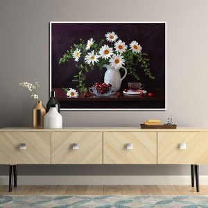 Tranh đơn tĩnh vật bình hoa cúc trắng CV01A021
