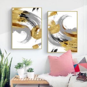 Bộ 2 tranh trừu tượng ánh vàng CV02194