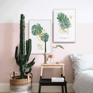 Bộ 2 tranh lá xanh chữ vàng CV02101