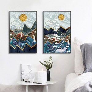 Bộ 2 tranh núi và mặt trời CV02100