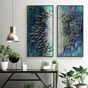 Bộ 2 tranh trừu tượng đàn chim vàng CV02106