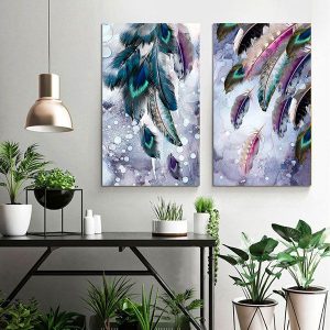 Bộ 2 tranh lông chim màu sắc CV02119
