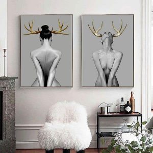 Bộ 2 tranh nghệ thuật cô gái sừng hươu vàng CV02133