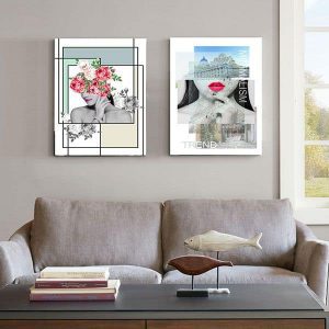 Bộ 2 tranh trừu tượng cô gái và hoa CV02141