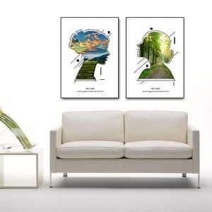 Bộ 2 tranh trừu tượng cô gái và thiên nhiên CV02143