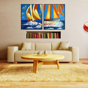 Bộ 2 tranh ghép thuyền buồm vàng CV02196