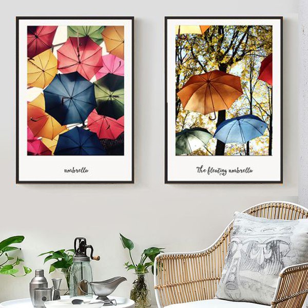 Bộ 2 tranh chiếc ô sắc màu CV0227 1 Bộ 2 tranh chiếc ô sắc màu CV0227