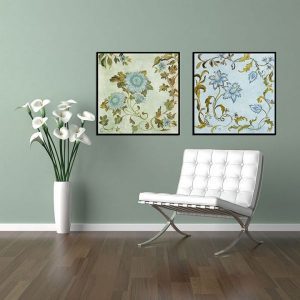 Bộ 2 tranh hoa xanh vintage CV02278