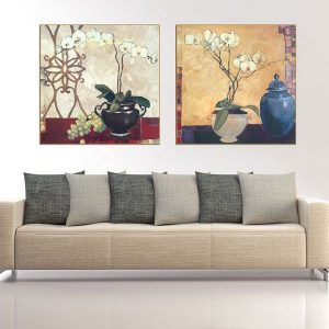 Bộ 2 tranh chậu phong lan trắng CV02291