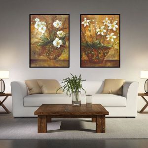 Bộ 2 tranh hoa trắng cổ điển CV02299