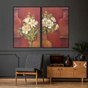 Bộ 2 tranh ghép hoa trắng cổ điển CV02301