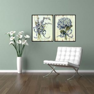 Bộ 2 tranh hoa cẩm tú cầu xanh CV02326