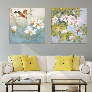 Bộ 2 tranh hoa và chim hỷ tước CV02346