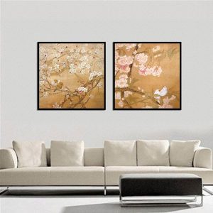 Bộ 2 tranh hoa và chim hỷ tước CV02350