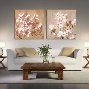 Bộ 2 tranh hoa và chim hỷ tước CV02351