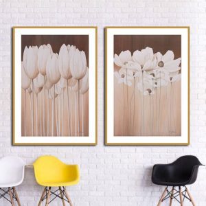 Bộ 2 tranh hoa trắng cổ điển CV02363