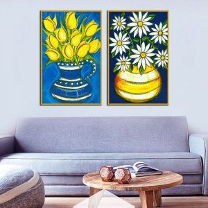 Bộ 2 tranh hoa cúc và hoa tulip vàng CV02366