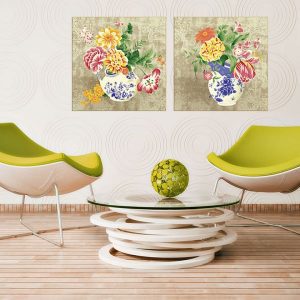 Bộ 2 tranh vẽ bình hoa cổ điển CV02376