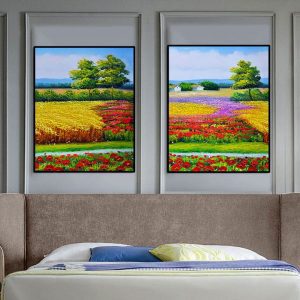 Bộ 2 tranh vẽ cánh đồng lúa và hoa CV02401