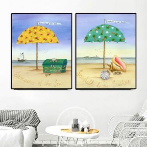 Bộ 2 tranh vẽ bãi biển cát vàng CV02405