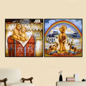 Bộ 2 tranh vẽ gấu Teddy CV02406
