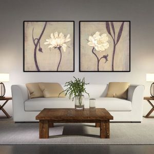 Bộ 2 tranh cành hoa cúc trắng CV02415