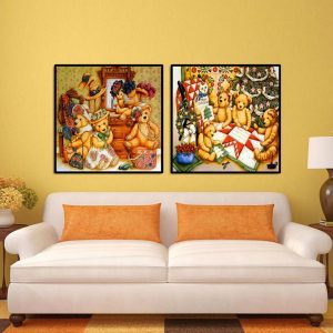 Bộ 2 tranh gia đình gấu Teddy CV02416