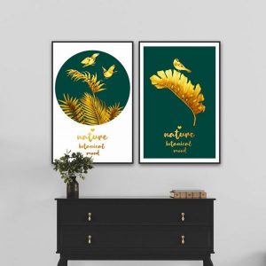 Bộ 2 tranh trừu tượng lá vàng CV02423