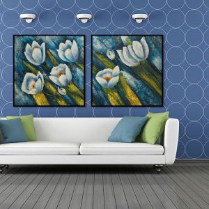 Bộ 2 tranh hoa tulip xanh CV02438