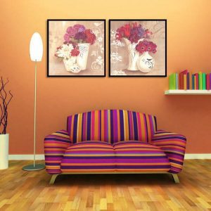 Bộ 2 tranh bình hoa vintage CV02450