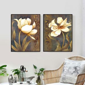 Bộ 2 tranh vẽ hoa nghệ thuật cổ điển CV02470