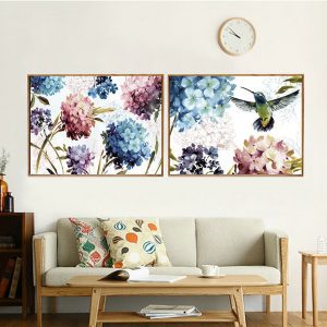 Bộ 2 tranh hoa cẩm tú cầu và chú chim xanh CV02482
