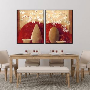 Bộ 2 tranh tĩnh vật bình hoa trắng CV02485