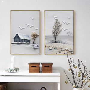 Bộ 2 tranh 3D ghép ngôi nhà ven biển CV02488