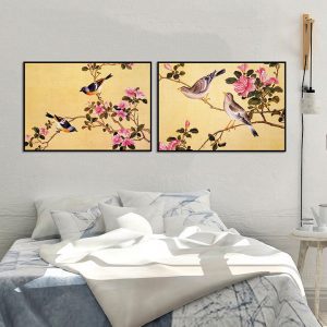 Bộ 2 tranh hoa và chim nâu CV02495