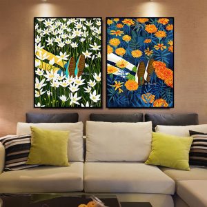 Bộ 2 tranh vẽ sơn dầu cánh đồng hoa CV02499