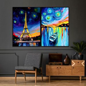 Bộ 2 tranh vẽ tháp eiffel sắc màu CV02508