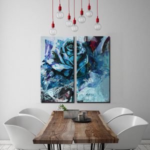 Bộ 2 tranh ghép hoa hồng xanh nghệ thuật CV02518