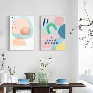 Bộ 2 tranh vẽ trừu tượng màu hồng CV02534
