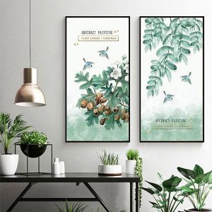 Bộ 2 tranh lá và chim xanh chữ nghệ thuật CV0254